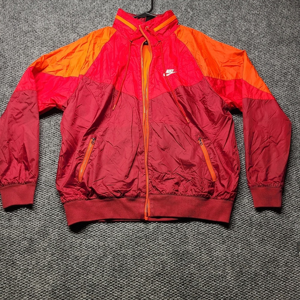 Nike Windbreaker Jacket Mens Large Orange Red Mesh Lined Mock Neck Logo Full Zip